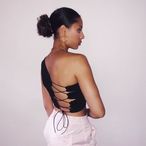 One shoulder lace up top